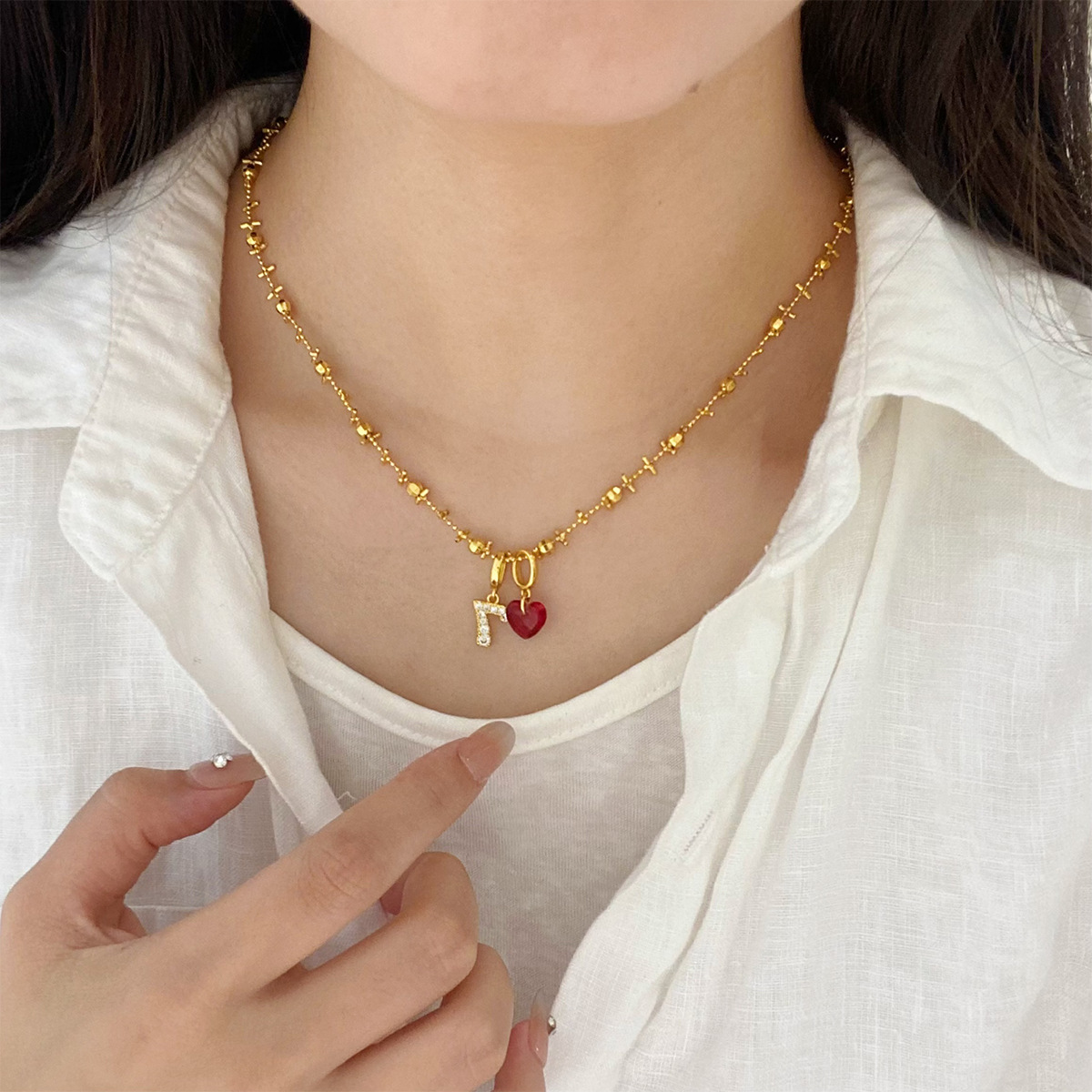 Vintage Fashion Tiktok - TikTokで話題沸騰中！ヴィンテージ風ジルコニアハート型ナンバー7ペンダントネックレス＆カラーチェーン（レディース）