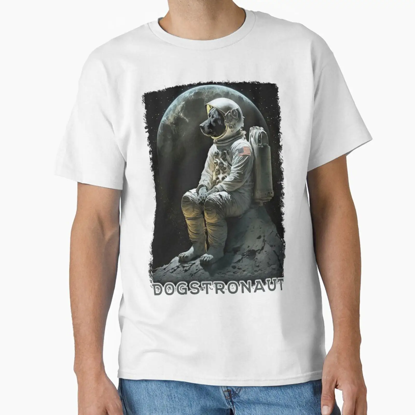 Quirky Vintage Fashion - Dogstronaut クールで風変わりでかわいい犬の宇宙飛行士デザインのクラシック T シャツヴィンテージウォッシュドトップス日常着用ソフトファッション
