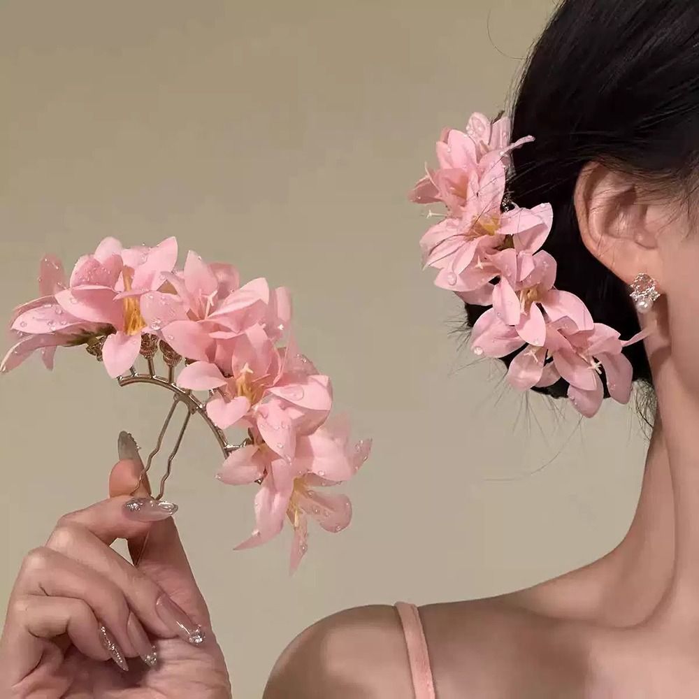 Vintage Fashion Ornaments - バラの花赤い花のヘアピン中国風装飾ブライダルヘア飾りスーパー妖精ヴィンテージ伝統的なヘアアクセサリー