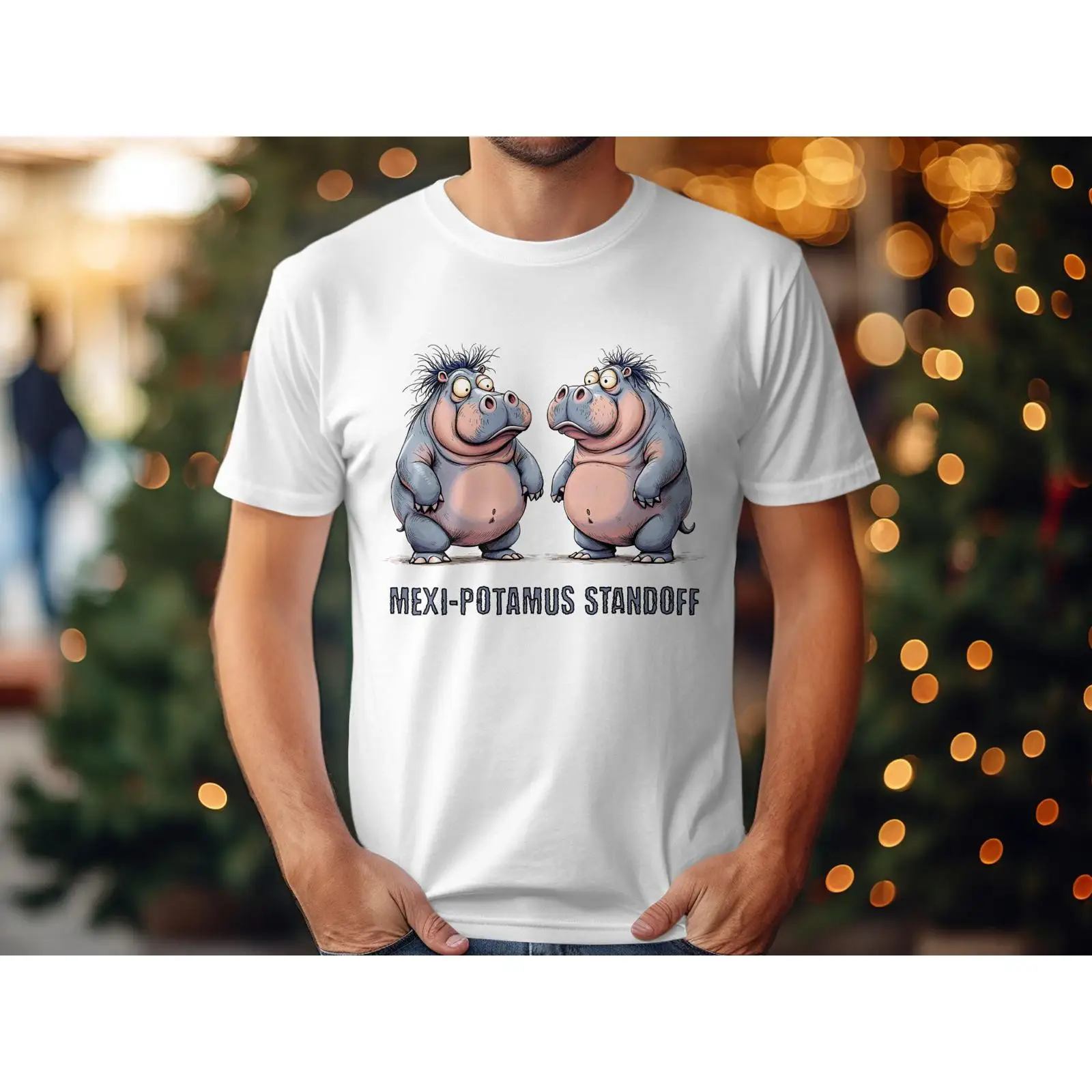 Quirky Vintage Fashion - 面白いカバ Tシャツ メキシポタムス スタンドオフ 風変わりな漫画の動物 ヴィンテージ