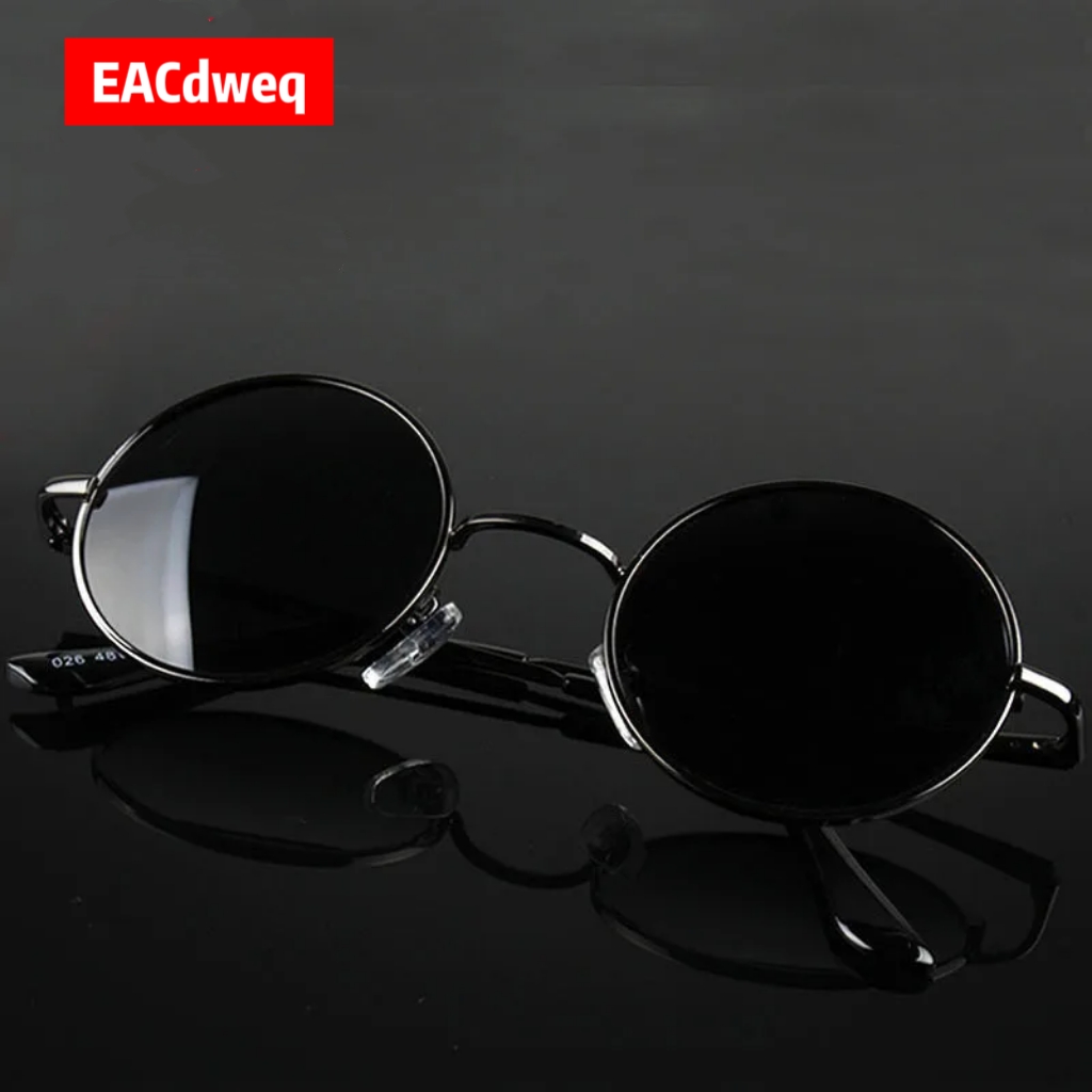 Vintage Fashion Glasses - レトロヴィンテージラウンドサングラス男性ブランドデザイナーサングラス女性合金金属フレーム黒レンズ眼鏡運転 UV400