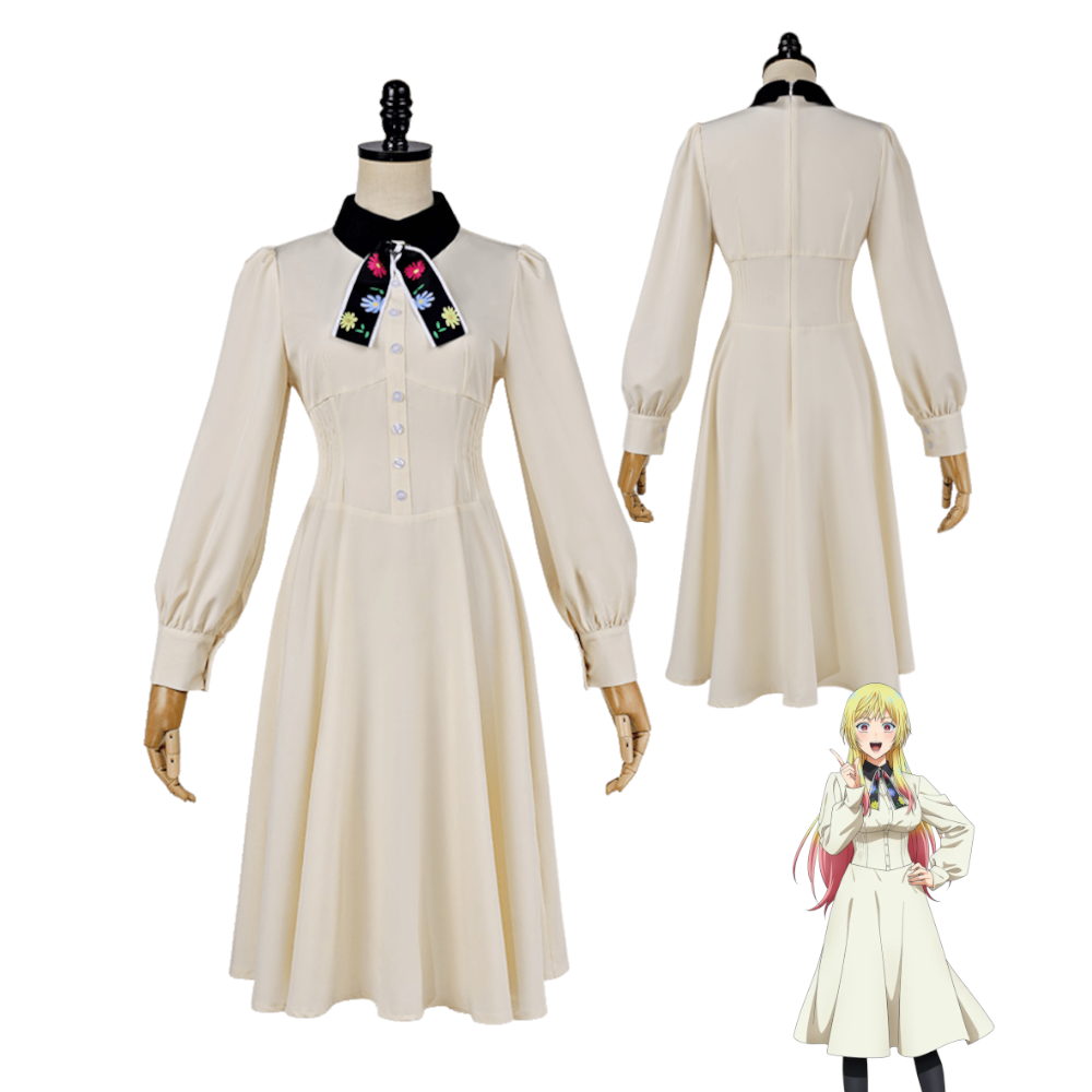 Vintage Fashion Dress - マリッジトキシン 城崎メイ コスプレ衣装 アニメ レトロ オフホワイト