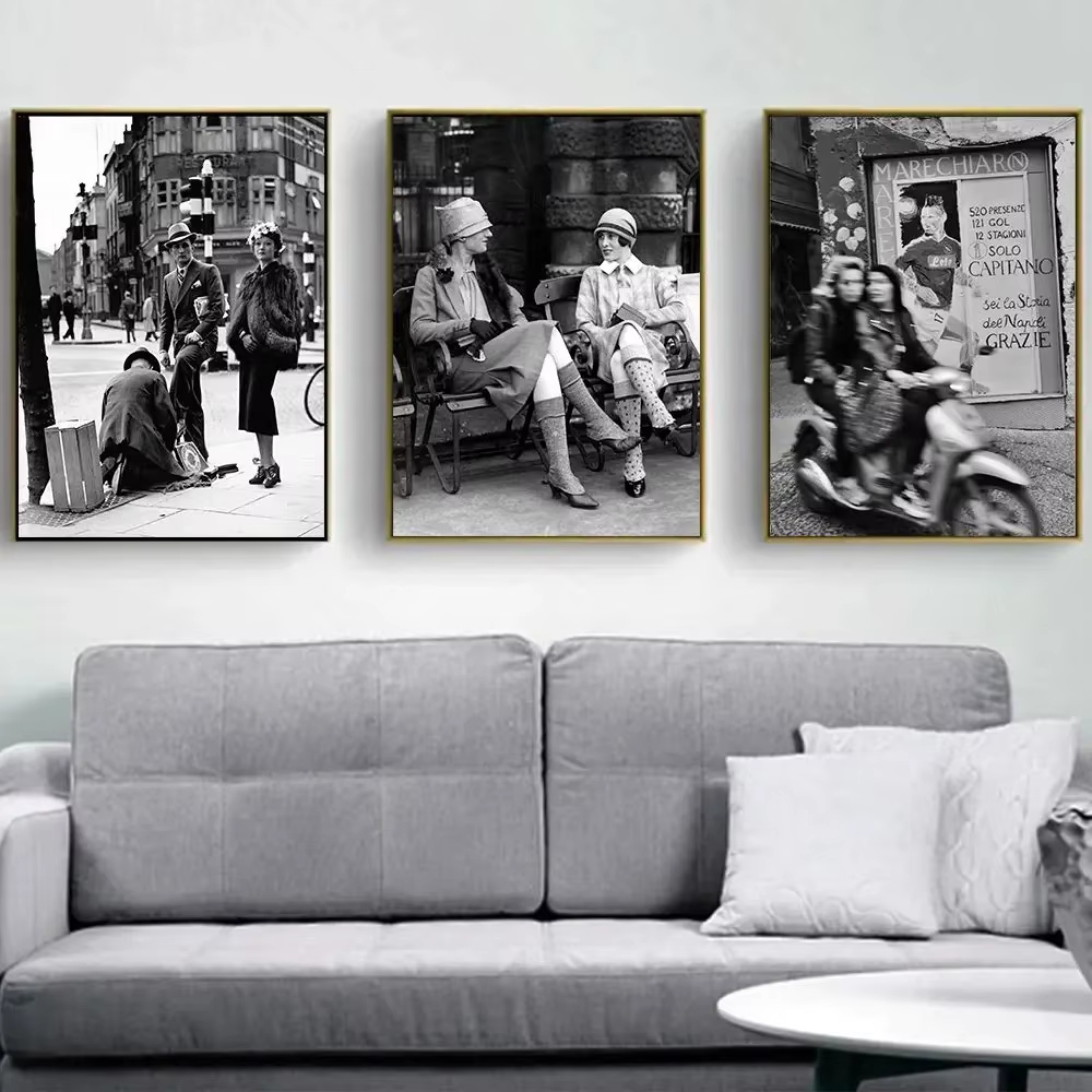Vintage Fashion In Paris - ファッション黒と白のヴィンテージ写真プリントイタリアパリストリートポスター壁アートキャンバス絵画写真リビングルームの装飾