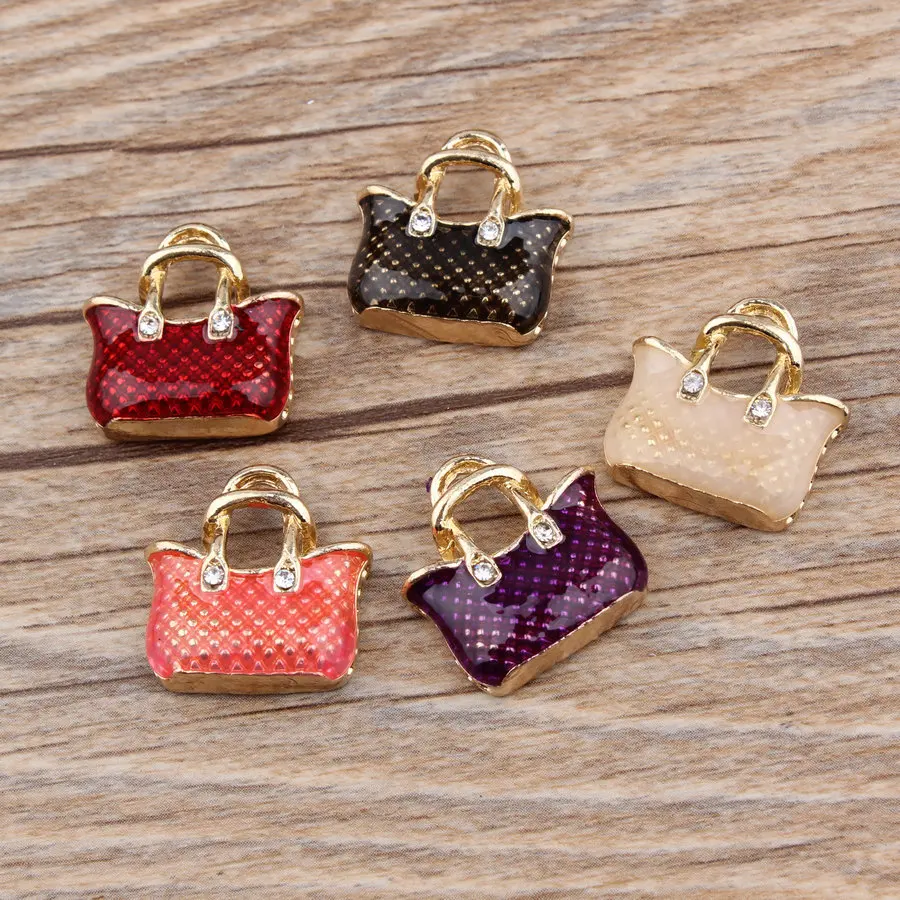Vintage Fashion Ornaments - ヴィンテージメタルエナメルハンドバッグ,ペンダント,日曜大工,オーナメント,ビーズ,イヤリング,ジュエリー作り,卸売り,10個