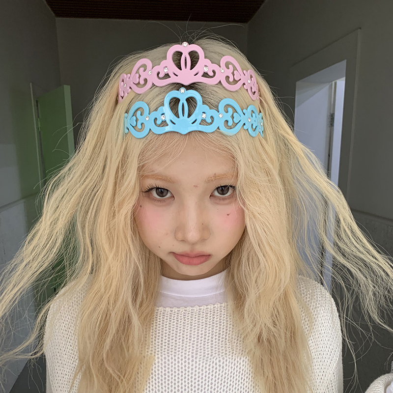 Vintage Fashion Ornaments - Y2Kヴィンテージミレニアムクラウン型ヘッドバンド スイートキュートガールインスタ風ラインストーンアセテートヘアアクセサリー デート写真撮影用飾り