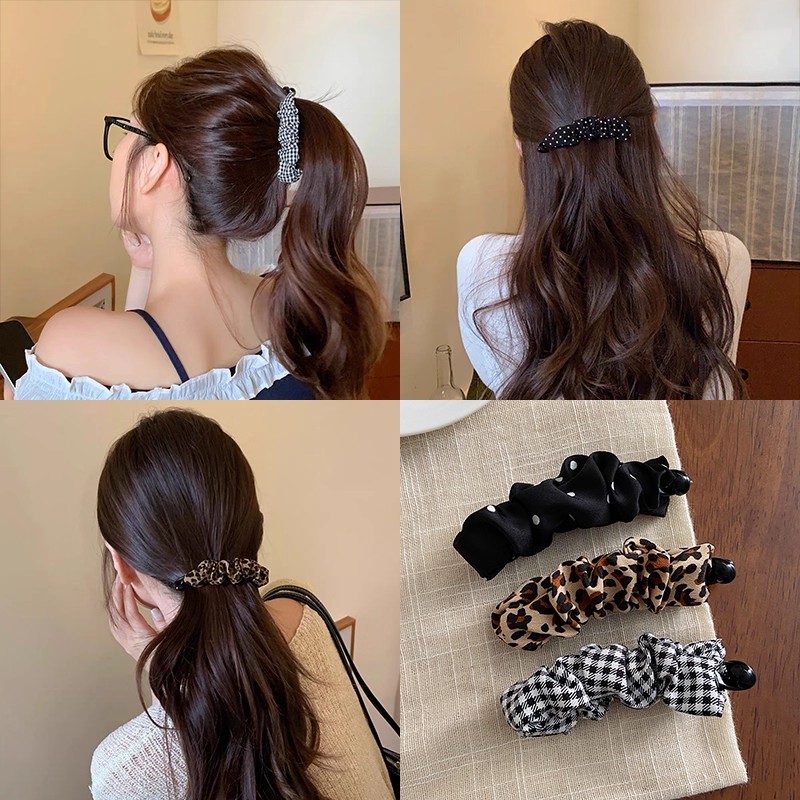ヴィンテージヒョウ柄ドットチェック柄バナナヘアクリップ女性女 - Vintage Fashion Ornaments のレビューと価格