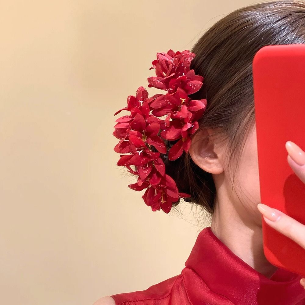 バラの花赤い花のヘアピン中国風装飾ブライダルヘア飾りスーパー - Vintage Fashion Ornaments のレビューと価格