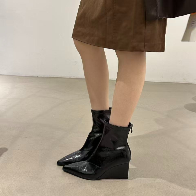 秋冬ヴィンテージウェゲスヒール女性アンクルブーツファッション - Vintage Fashion Style のレビューと価格
