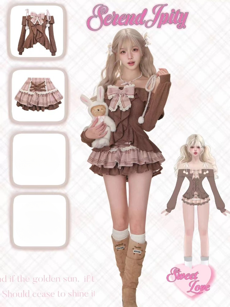 ゴシックY2Kヴィンテージプレッピースタイル2ピースセット  - Vintage Fashion Outfit のレビューと価格