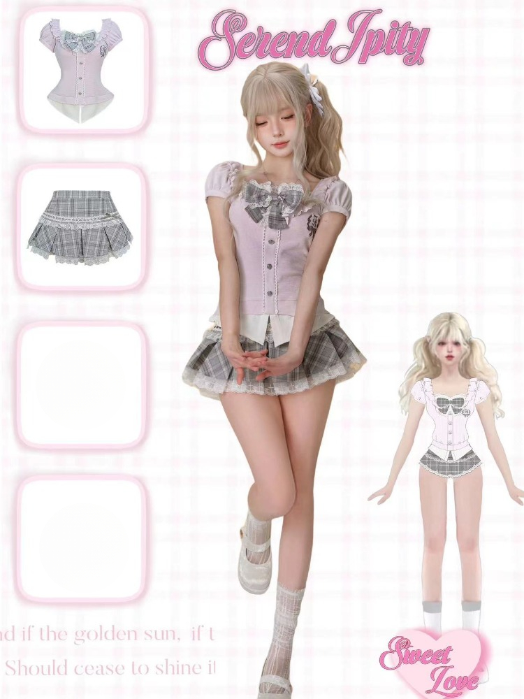 ゴシックY2Kヴィンテージプレッピースタイル2ピースセット  - Vintage Fashion Outfit のレビューと価格