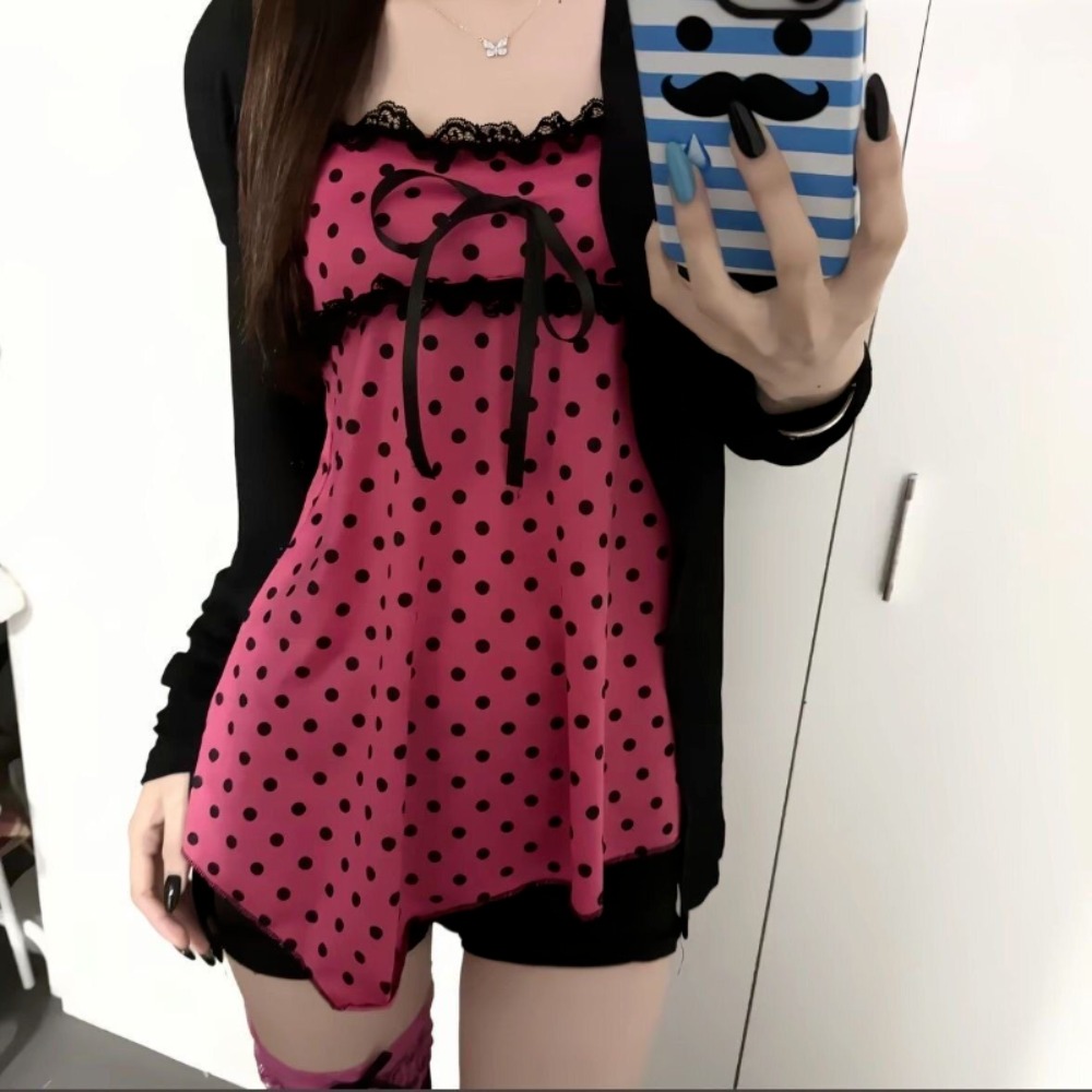 和菓子 2 点セット女性ポルカドットホルターベスト Y2k  - Vintage Fashion Outfit のレビューと価格