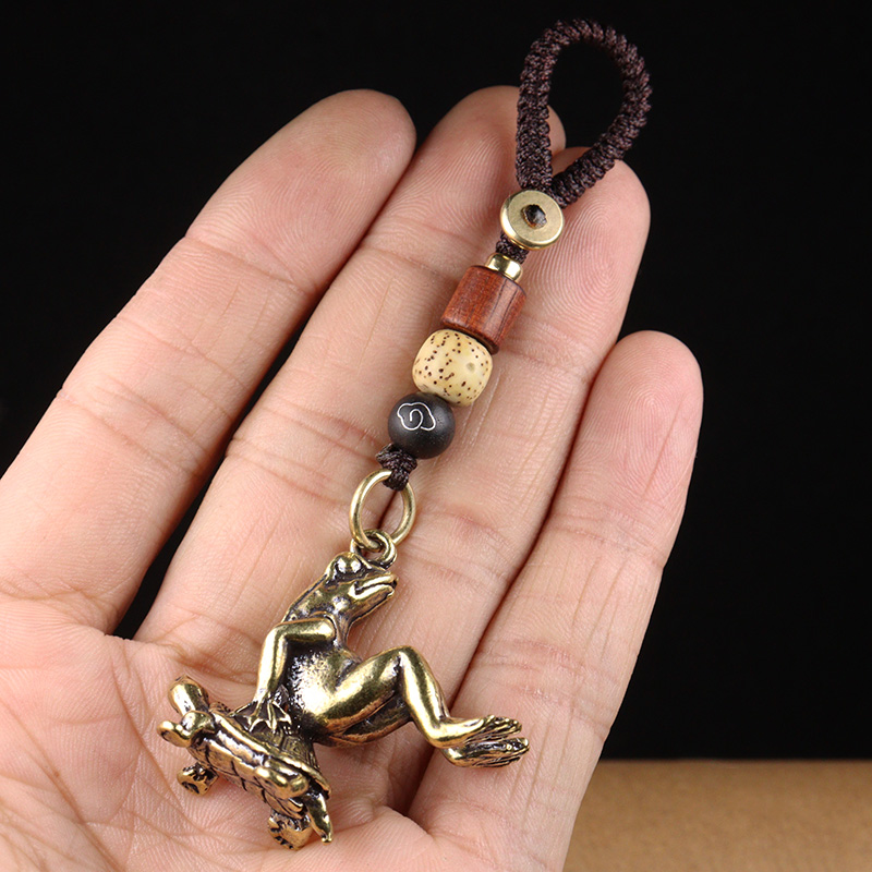 銅製の亀がカエルを運ぶキーホルダーペンダント装飾品アンティー - Vintage Fashion Ornaments のレビューと価格