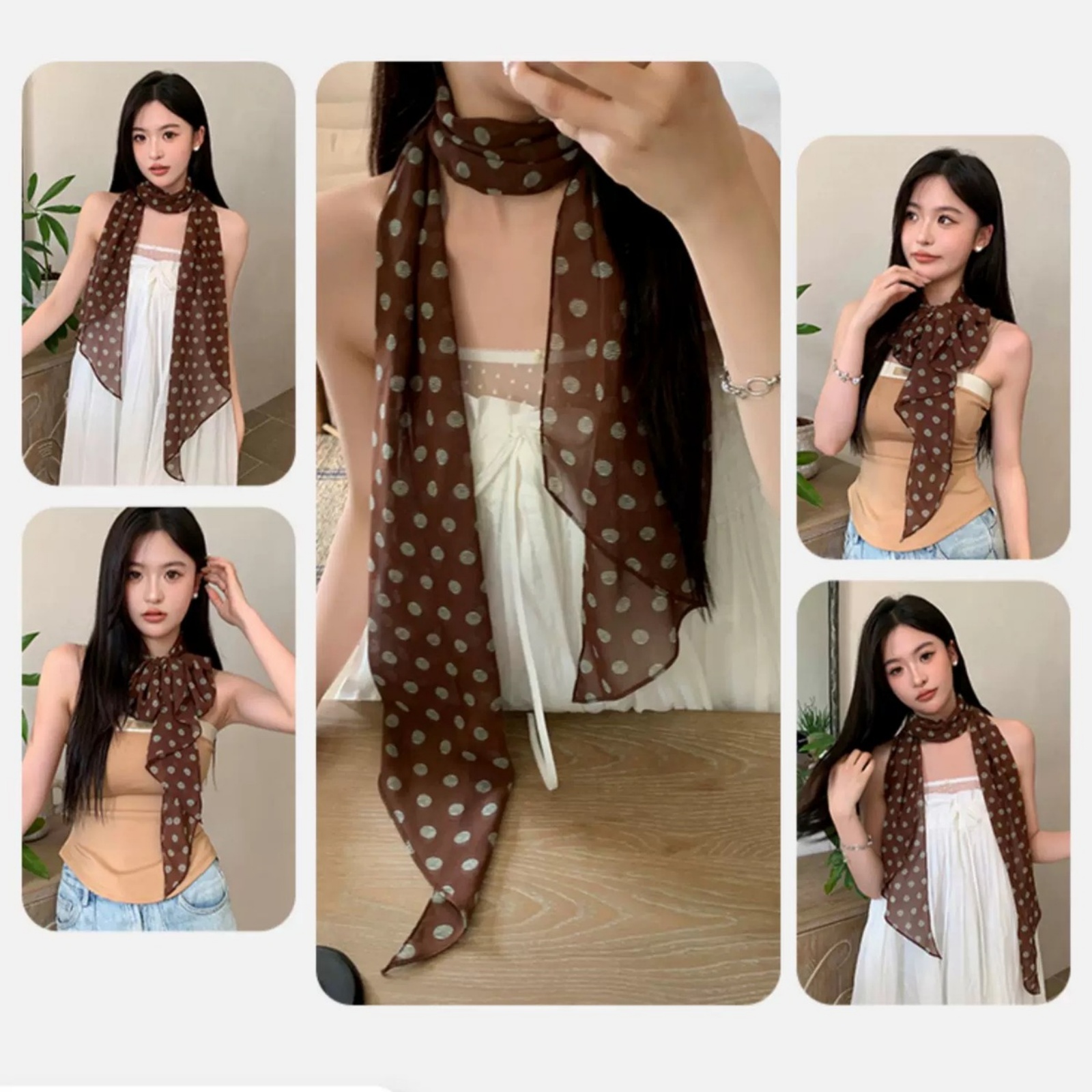 ヴィンテージポルカドットシフォンスカーフ女性用軽量シースルー - Vintage Fashion Outfit のレビューと価格