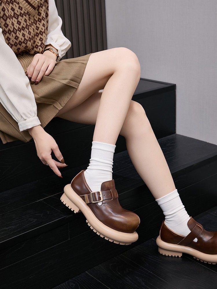 英国風ヴィンテージ牛革本革ダービーシューズ レディース プラ - Vintage Fashion Style のレビューと価格