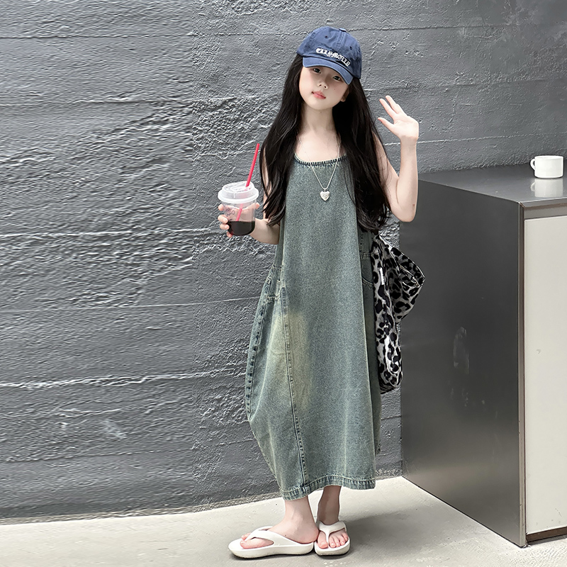 ヴィンテージブルー子供女の子高品質ノースリーブデニムドレスス - Vintage Fashion Outfit のレビューと価格