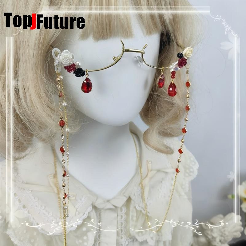 女性原宿サブカルチャーロリータガール手作り妖精花柄ハーフフレ - Vintage Fashion Glasses のレビューと価格