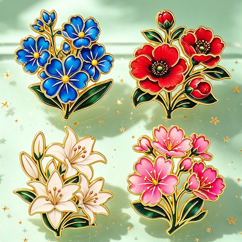 かわいいヴィンテージカラフルな花柄エナメルピンユリチェリーポ - Vintage Fashion Designers のレビューと価格